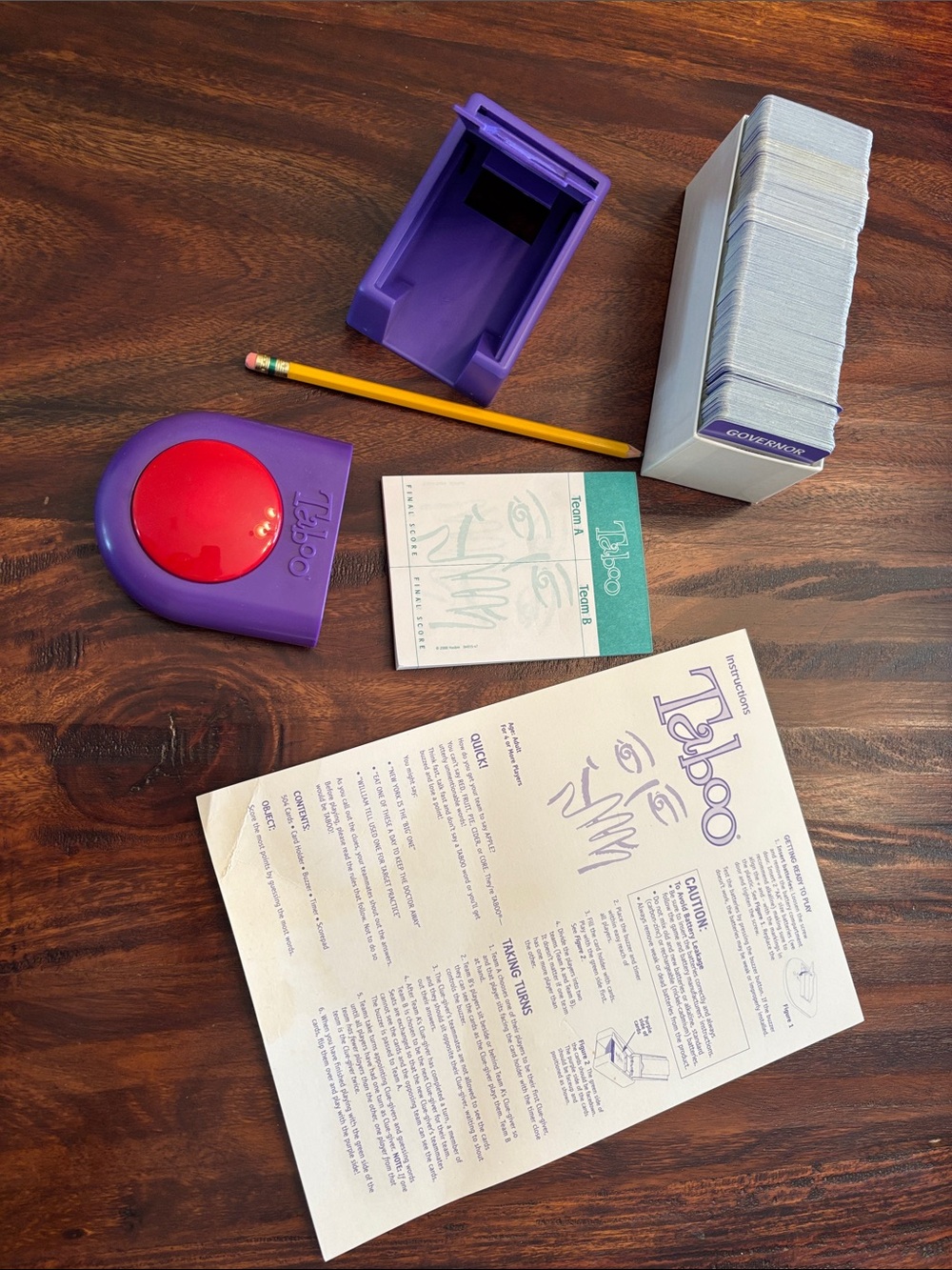 Taboo 2000 Replacement Game Parts Cards Score Pad & Working Buzzer Hasbro 04015